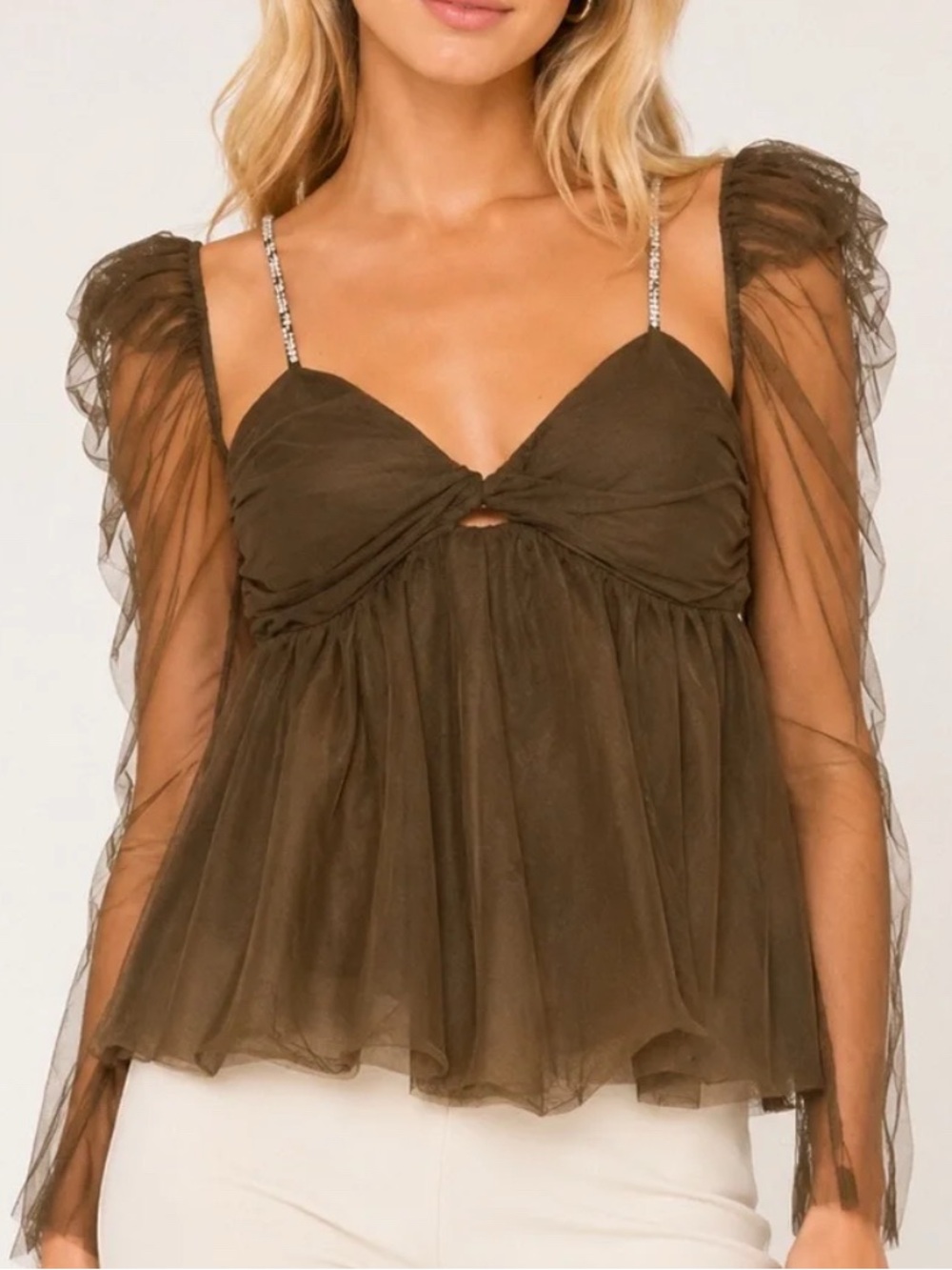 The bar Jules top espresso brown tulle